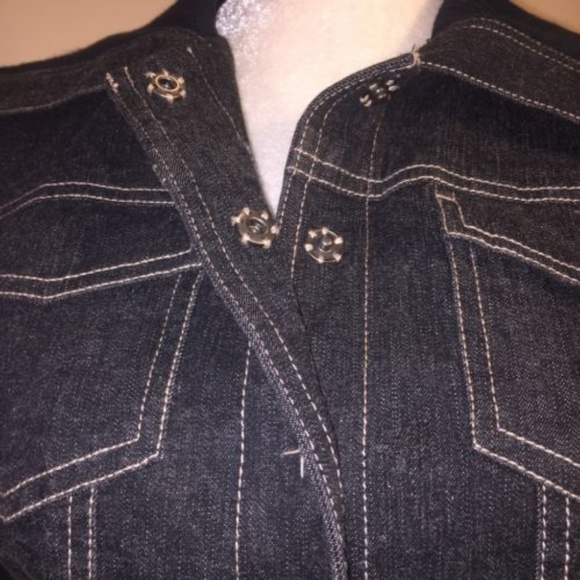 Tahari Denim Jean Jacket Black Coat S Snap - Picture 5 of 8